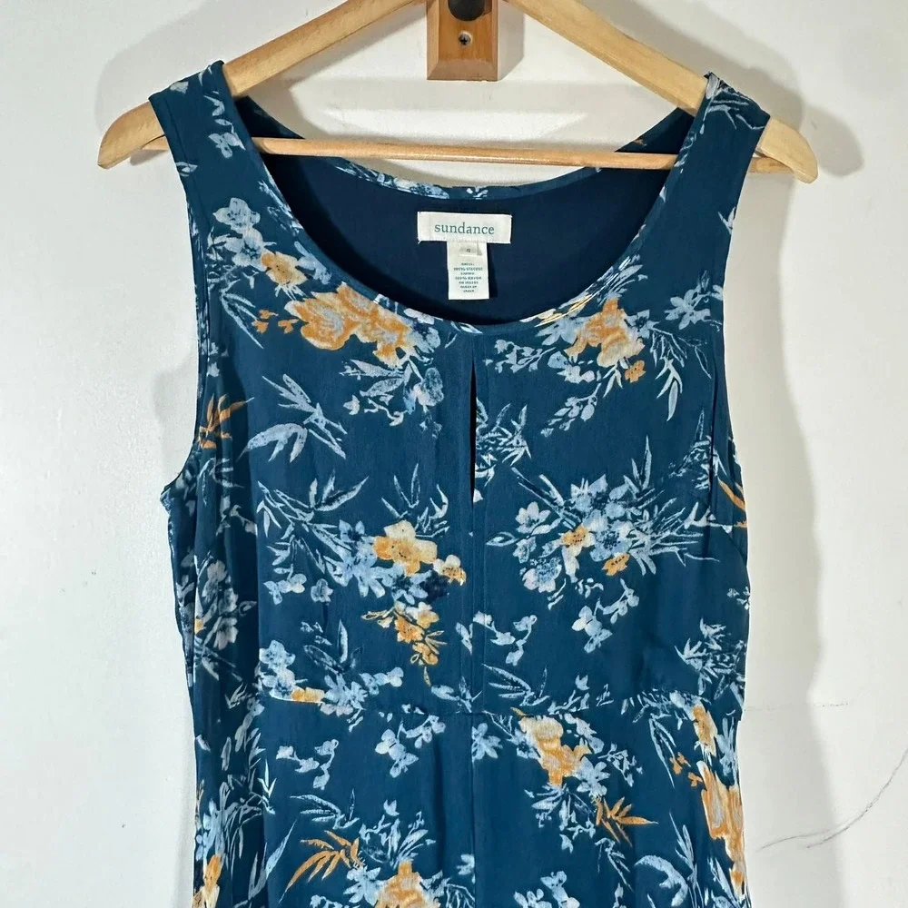 SUNDANCE On The Breeze Floral‎ Maxi Dress Womans 6 Blue Boho Summer